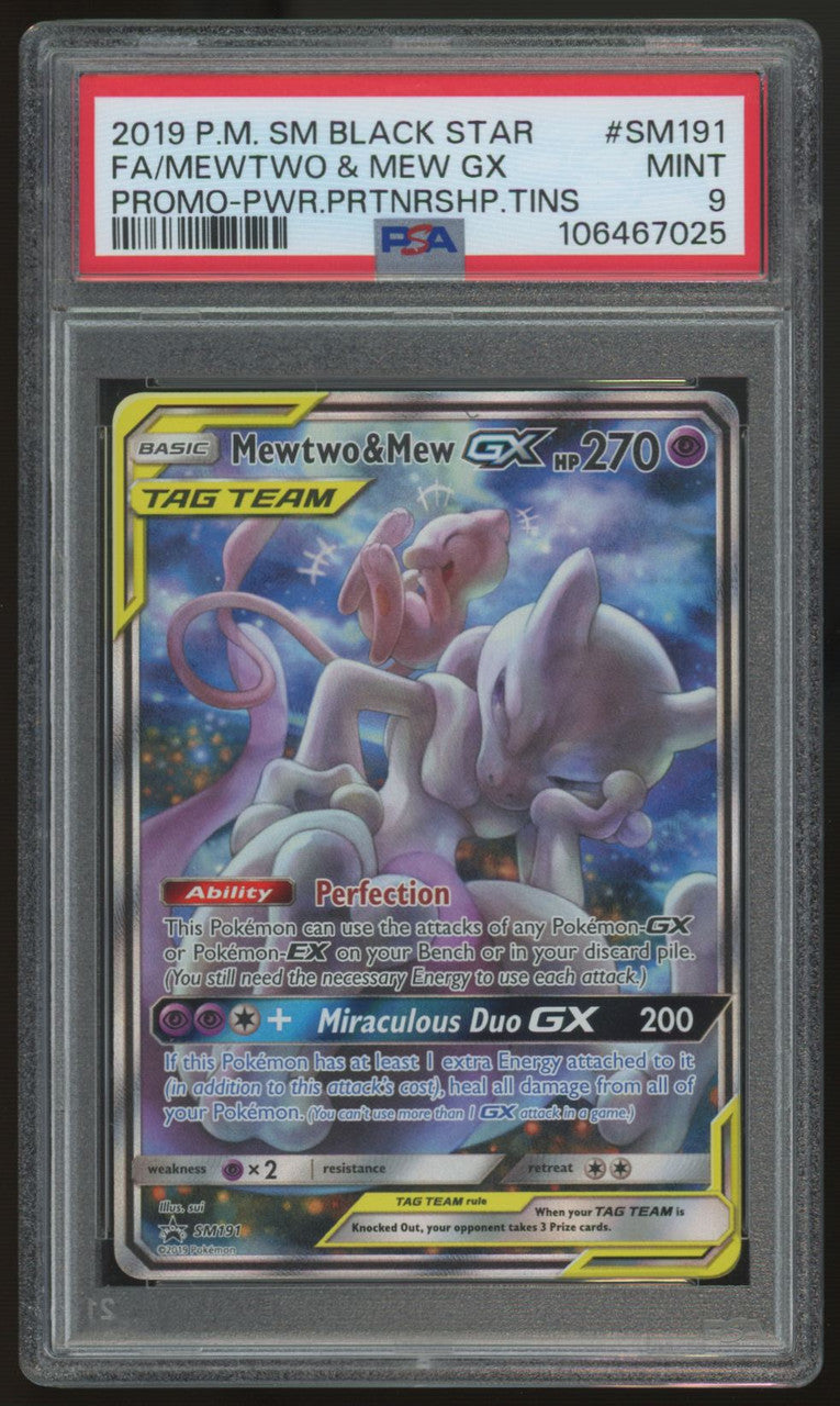 2019 Pokemon Mewtwo & Mew GX Partnership Tin Promo #SM191 PSA 9