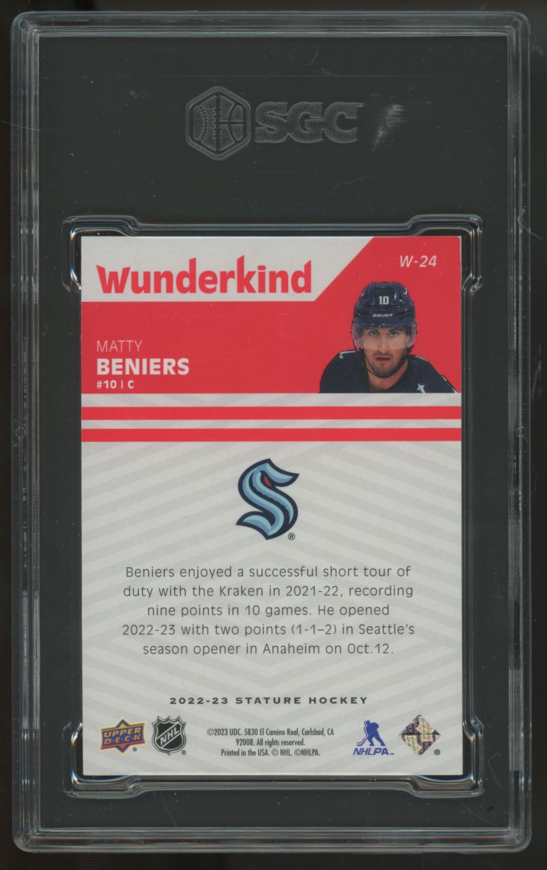 2022-23 Upper Deck Stature Matty Beniers RC Wunderkind Red /75 #W-24 SGC 9.5