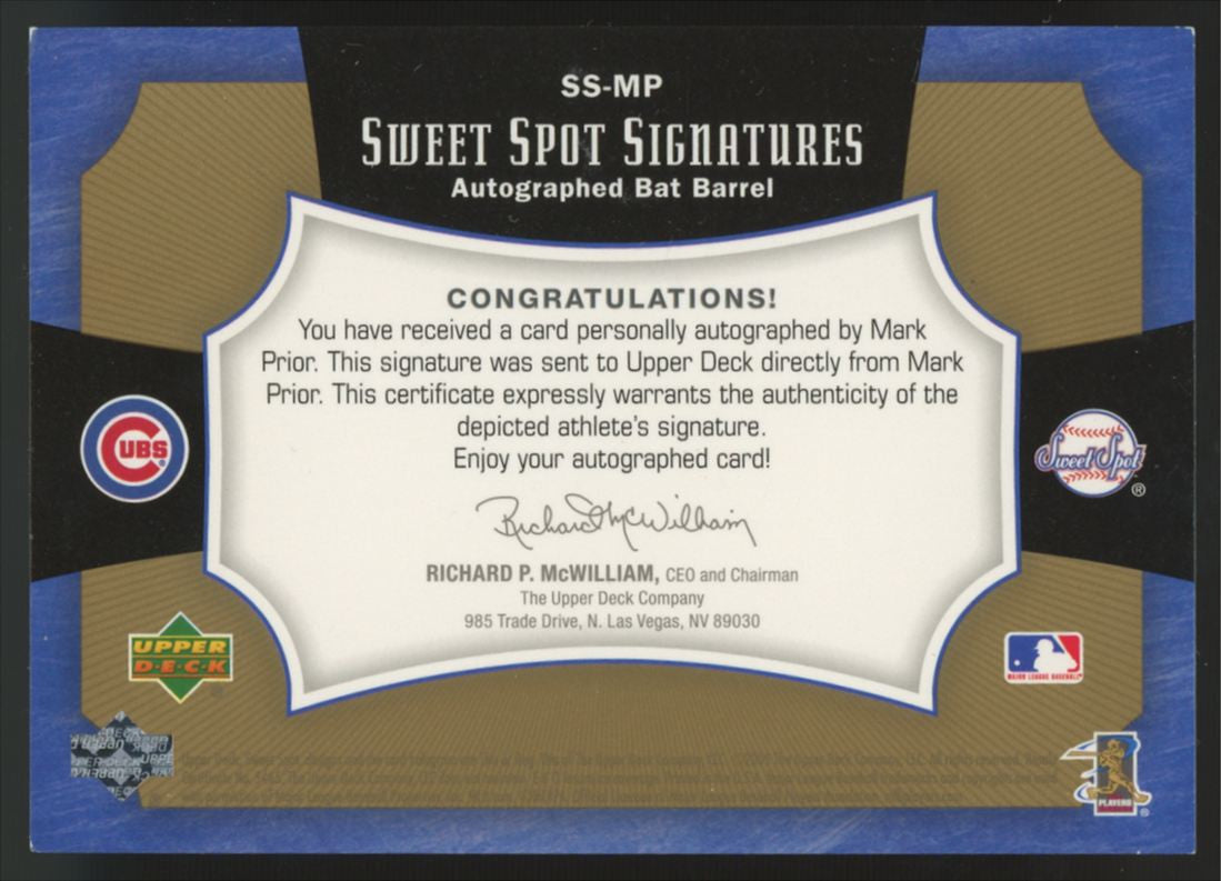 2004 Upper Deck Sweet Spot Mark Prior Blue Bat Barrel Auto /25 #SS-MP