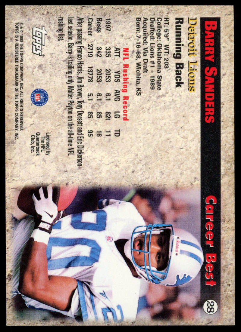 1998 Topps Chrome Quick Six Barry Sanders #28