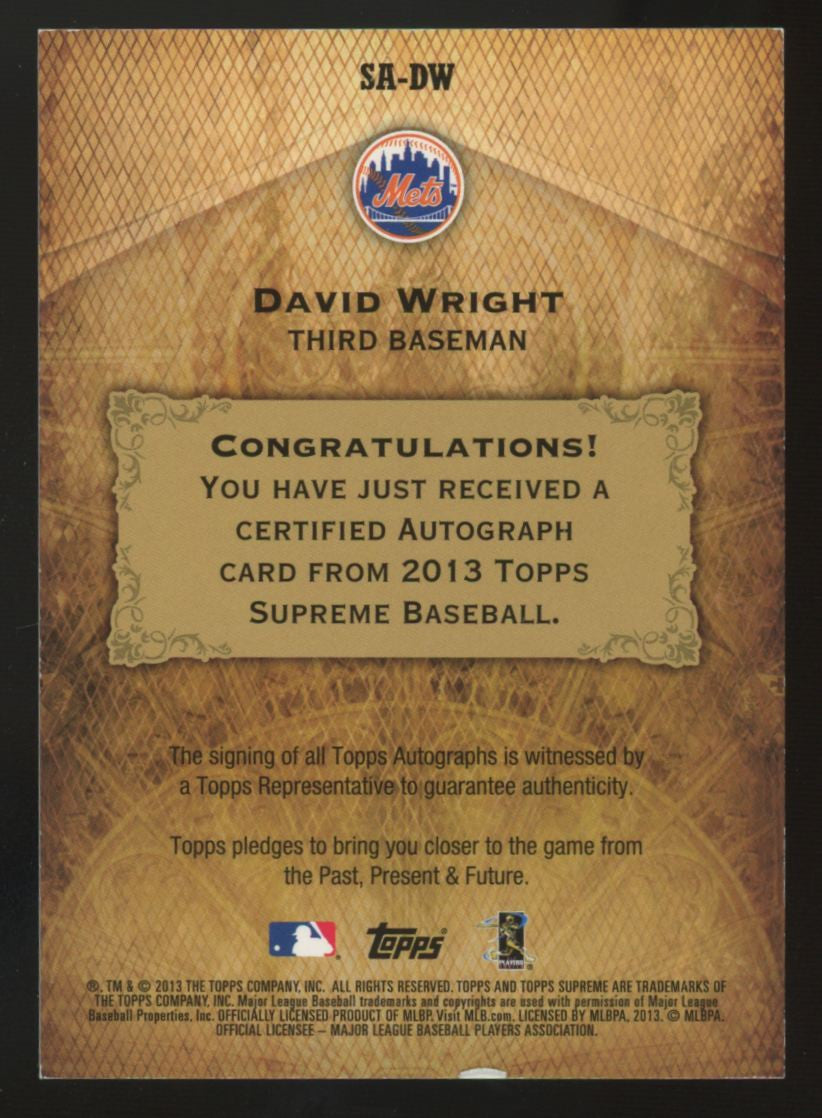 2013 Topps Supreme David Wright Blue Auto /20 #SA-DW