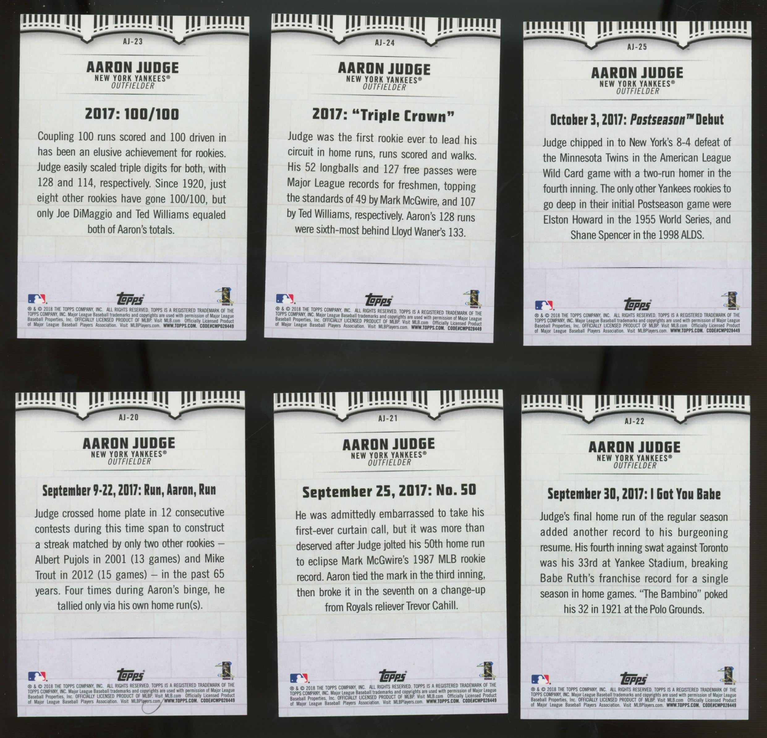 2018 Topps Aaron Judge Highlights Walmart Complete Set (30/30)