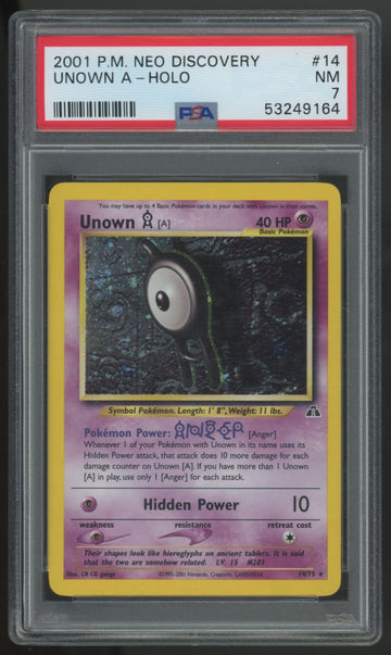 2001 Pokemon Unown [A] Neo Discovery Holo #14 PSA 7