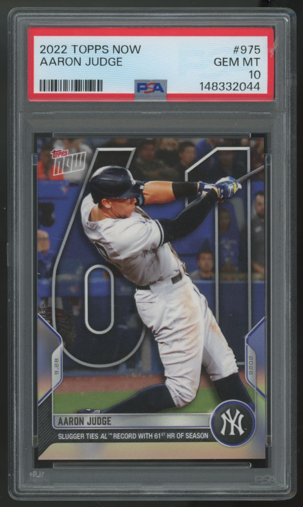2022 Topps Now Aaron Judge 61'st HR #975 PSA 10 *044