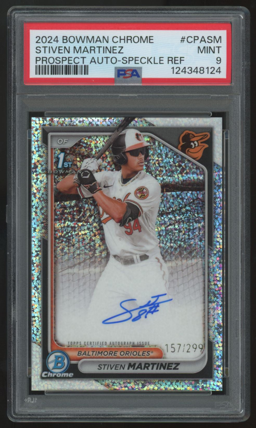 2024 Bowman Chrome Stiven Martinez 1st Prospect Speckle Auto /299 #CPA-SM PSA 9