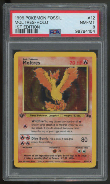 1999 Pokemon Moltres 1st Edition Fossil Holo #12 PSA 8 (B)