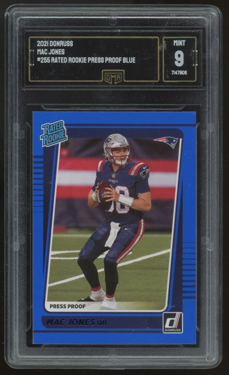 2021 Panini Donruss Mac Jones Rated Rookie Blue Press Proof #255 GMA 9 *906