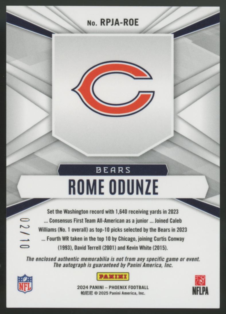 2024 Phoenix Rome Odunze RC Phenom Patch Auto RPA Gold /10 #RPJA-ROE