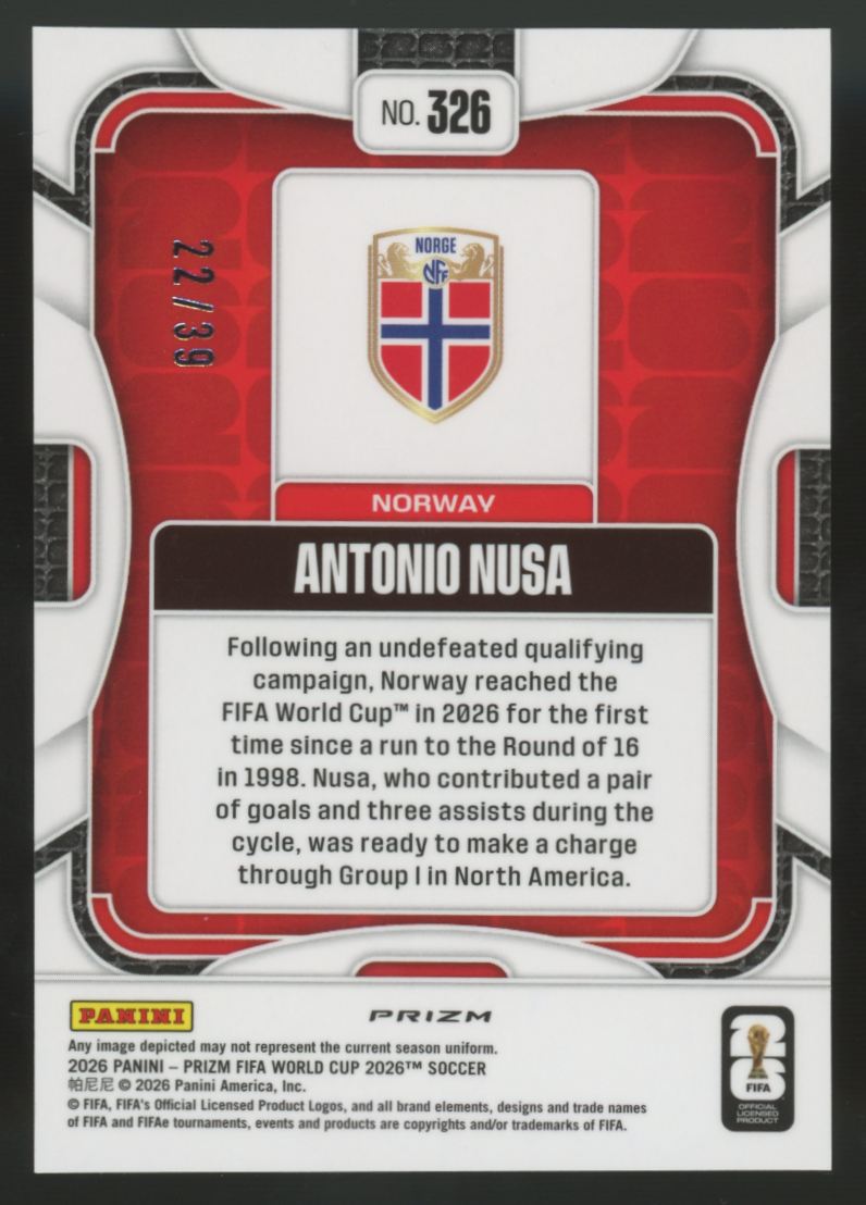 2026 Prizm FIFA World Cup Antonio Nusa Red Wave /39 #326