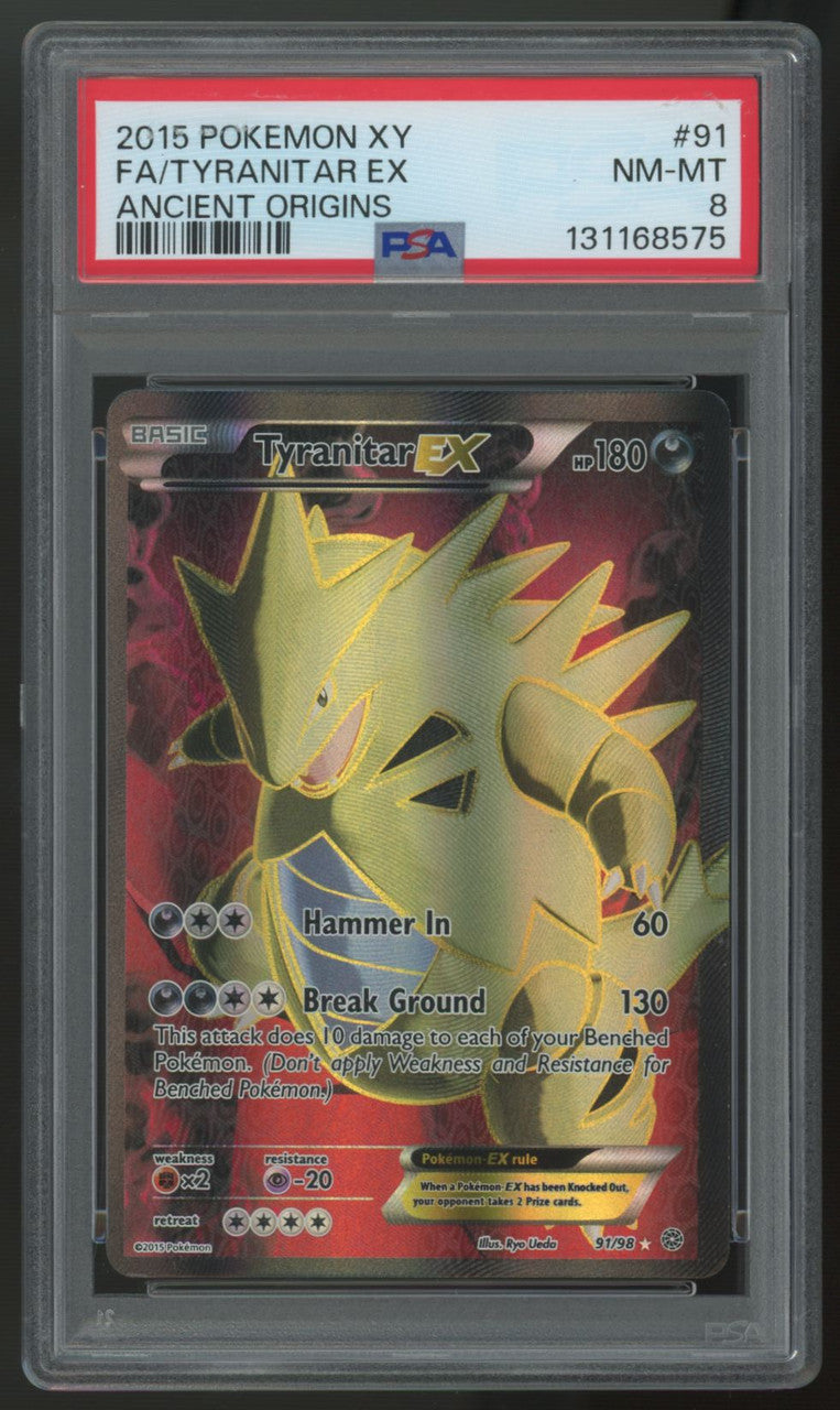 2015 Pokemon Tyranitar EX Ancient Origins Full Art #91 PSA 8