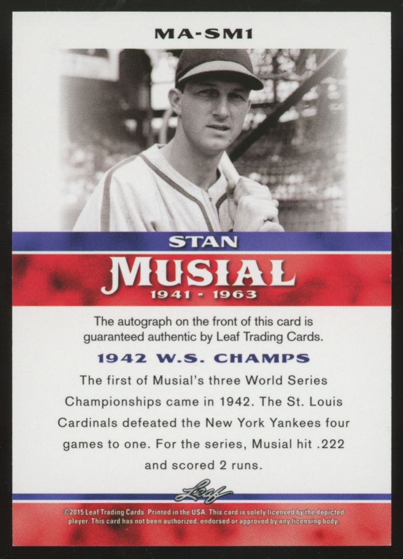 2015 Leaf Stan Musial 1942 W.S. Champs Auto #MA-SM1