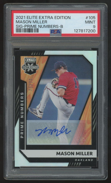 2021 Elite Extra Edition Mason Miller Prime Numbers B Auto /77 #105 PSA 9