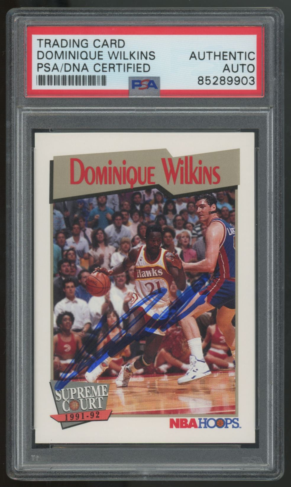 1991-92 NBA Hoops Supreme Court Dominique Wilkins Signed Auto #449 PSA Authentic