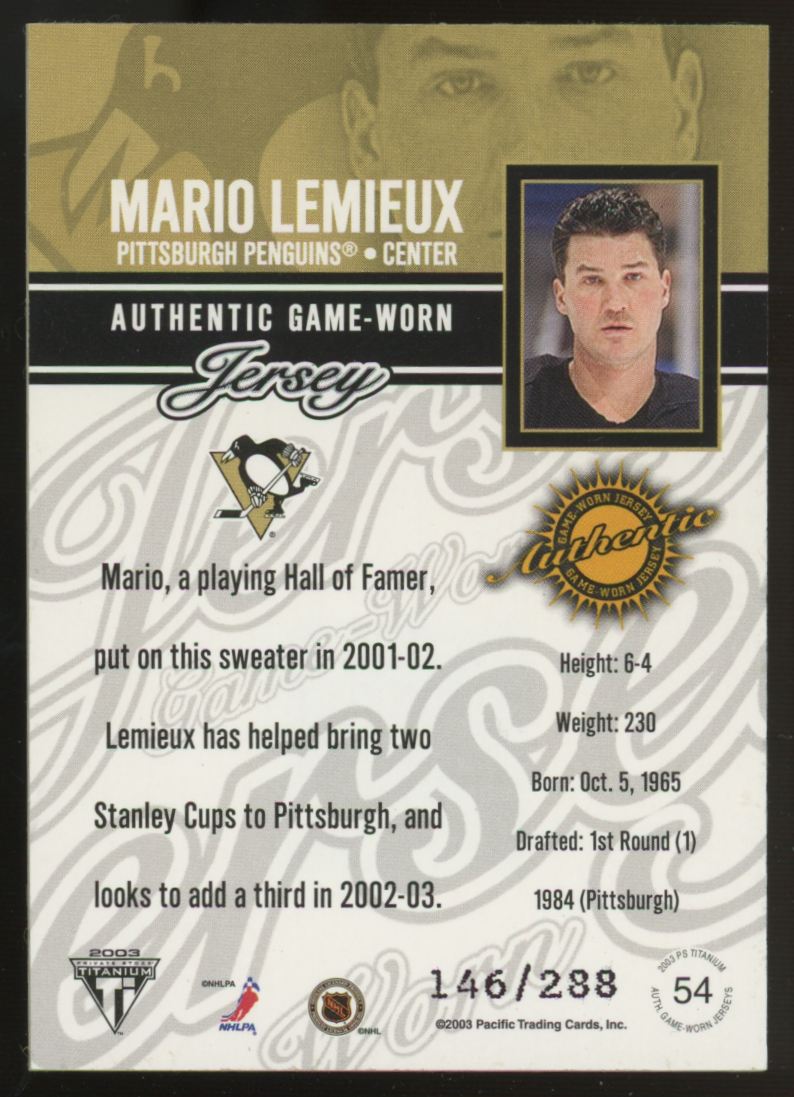 2002-03 Pacific Private Stock Titanium Mario Lemieux Patch /288 #54