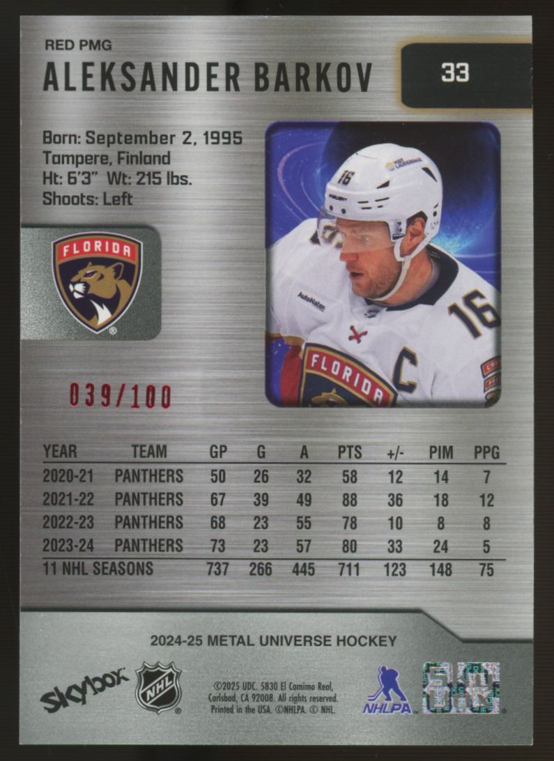 2024/25 UD Metal Universe Aleksander Barkov Red PMG /100 #33