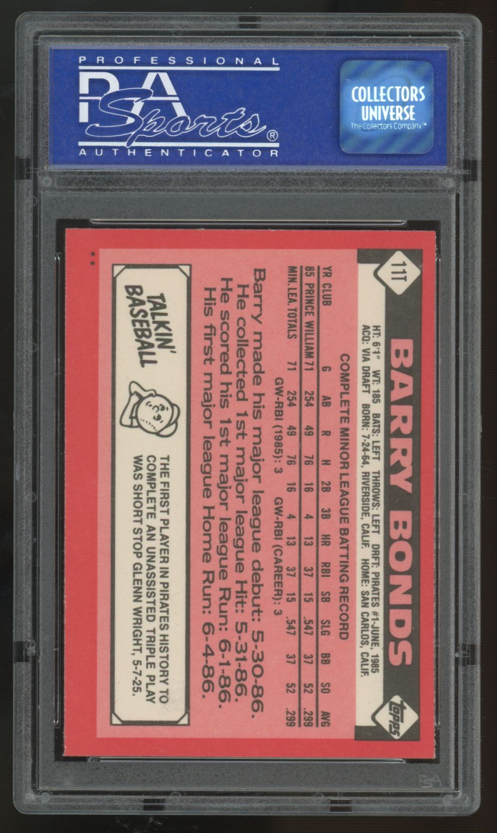 1986 Topps Traded Barry Bonds RC #11T PSA 8 *108
