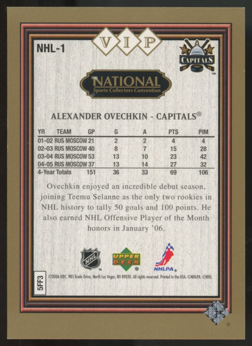 2006 Upper Deck The National VIP Alexander Ovechkin Rookie RC #NHL-1