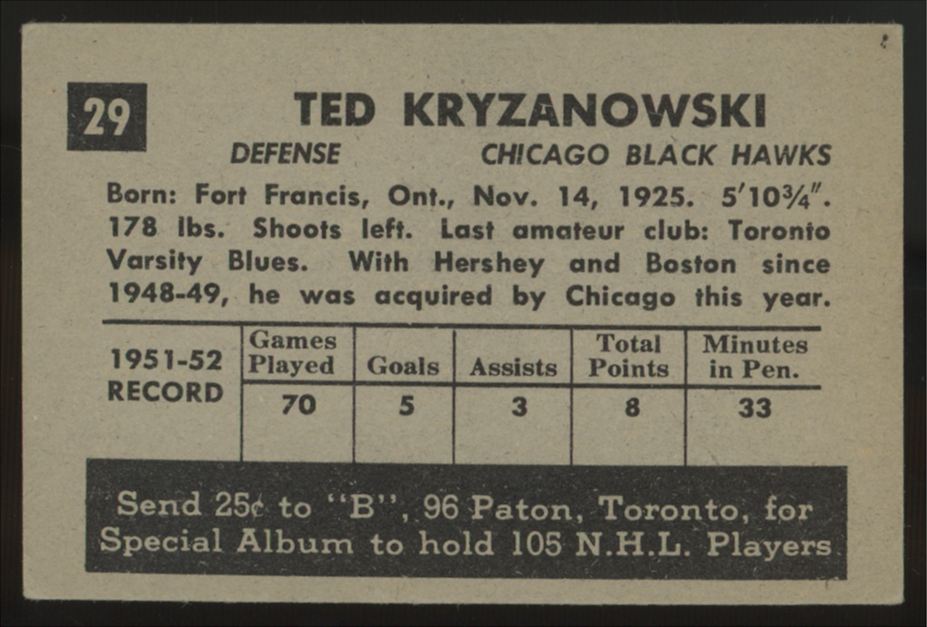 1952-53 Parkhurst Ted Kryzanowski #29 EX