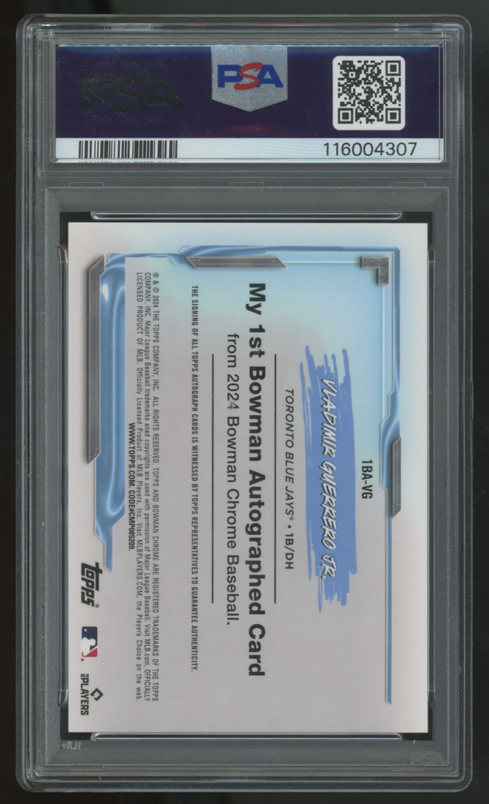 2024 Bowman Chrome Vladimir Guerrero Jr. My 1st Bowman Auto /99 #1BA-VG PSA 9