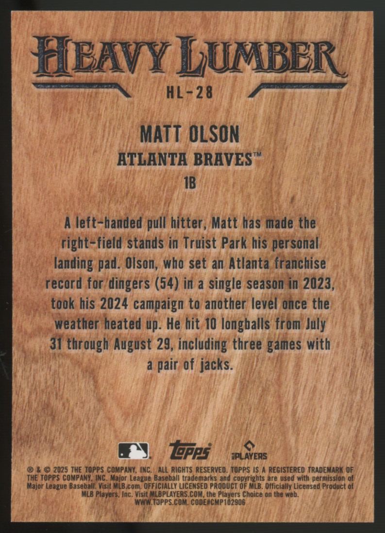 2025 Topps Series Two Matt Olson Heavy Lumber SSP #HL-28