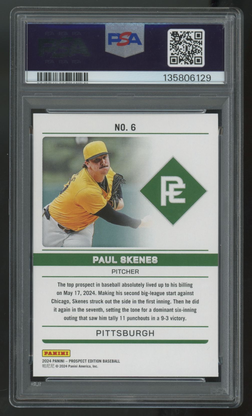 2024 Prospect Edition Paul Skenes RC Green Domination #6 PSA 9