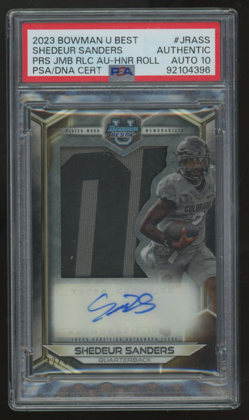 2023 Bowman Best U Shedeur Sanders Jumbo Honor Roll Patch Auto /49 PSA Auto 10