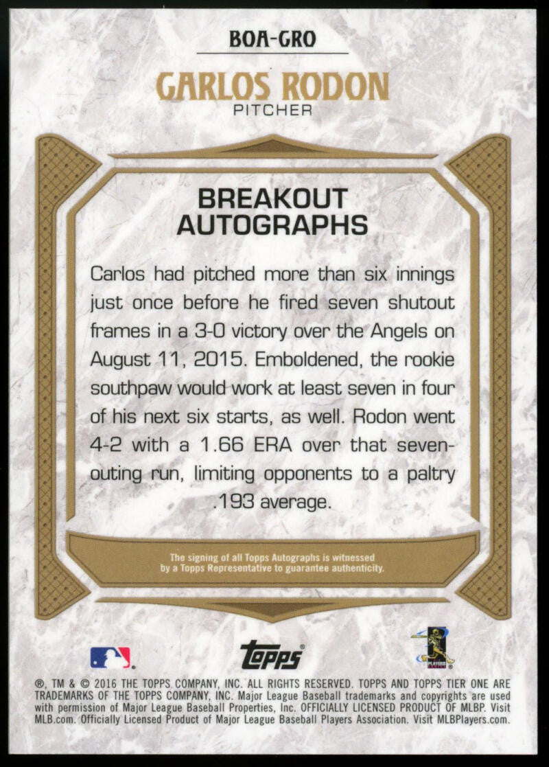 2016 Topps Tier One Carlos Rodon Red Ink Auto #BOA-CRO
