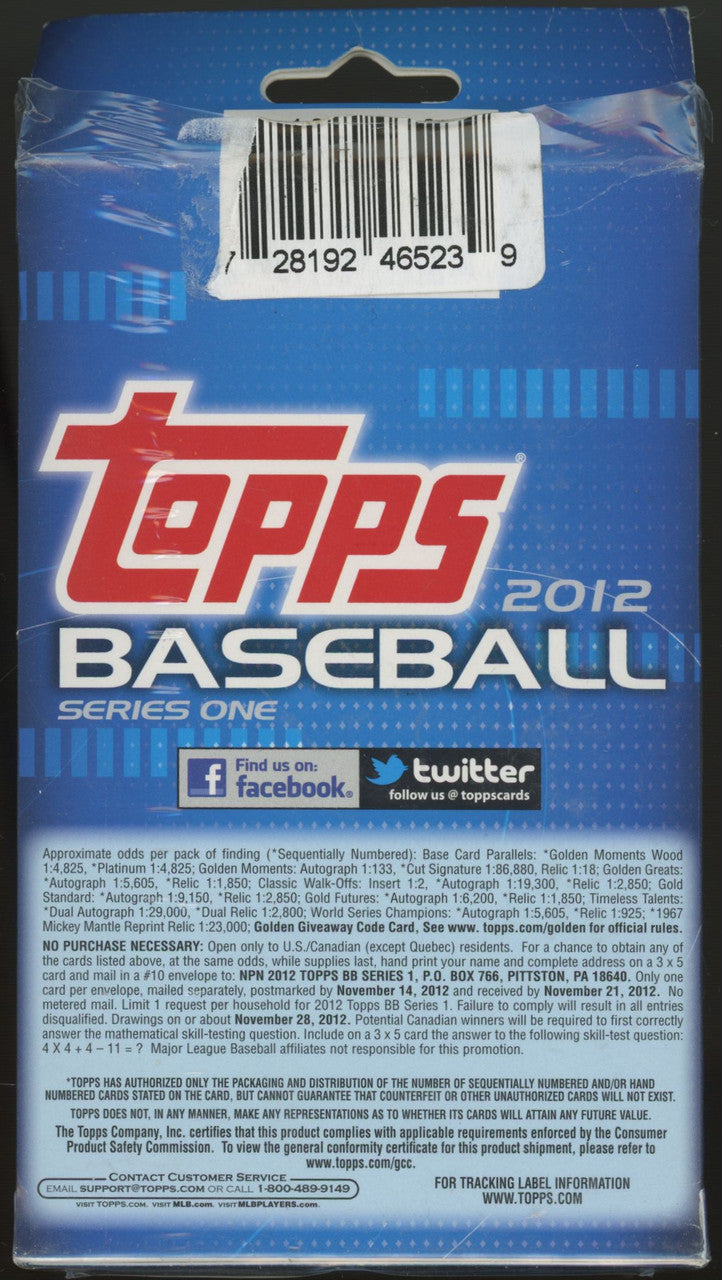 2012 Topps Baseball Series 1 Hanger Box Factory Sealed