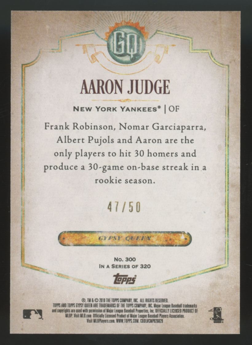 2018 Topps Gypsy Queen Aaron Judge Black And White /50 #300 *Corner*