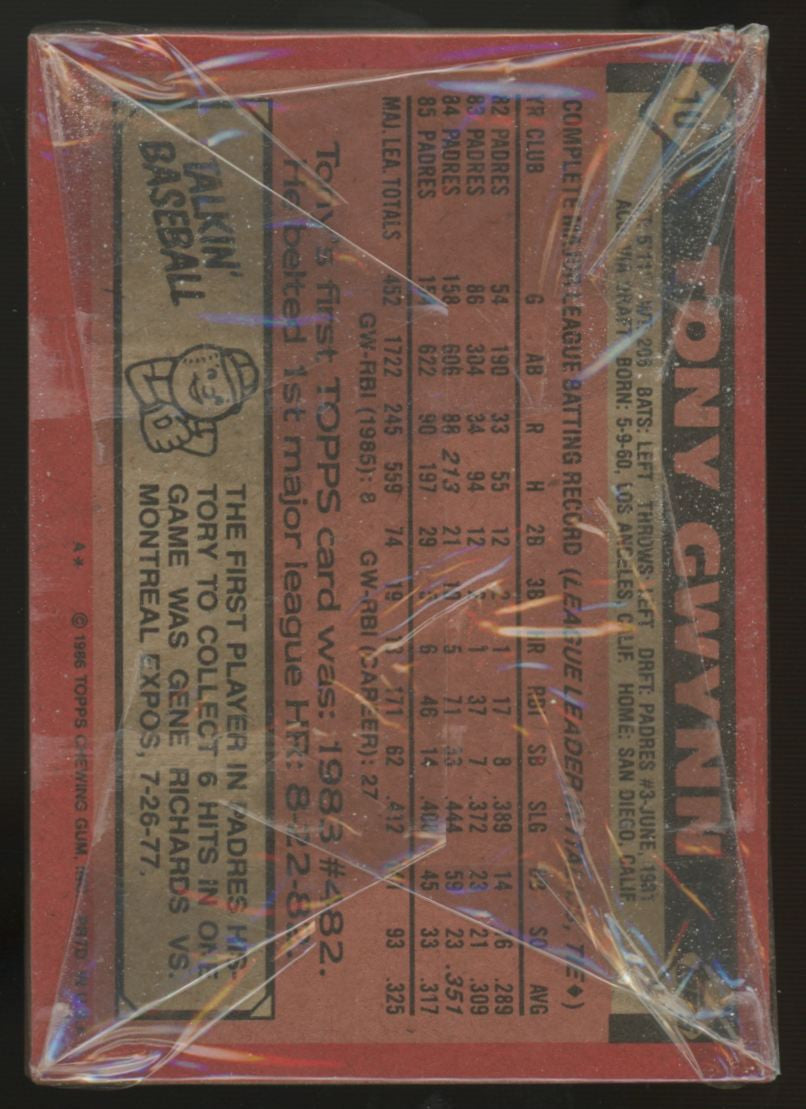 1986 Topps Baseball Grocery Cello Pack Sealed Tony Gwynn On Back