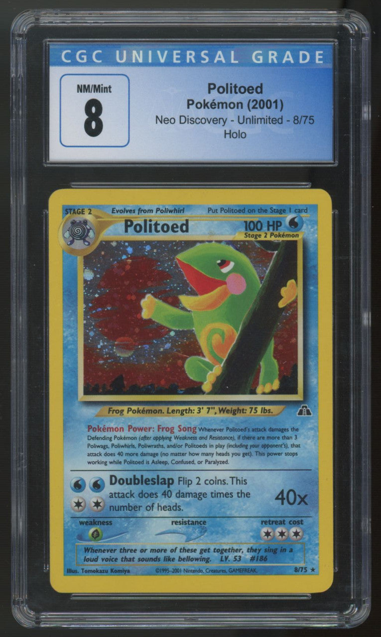 2001 Pokemon Politoed Neo Discovery Unlimited Holo #8 CGC 8
