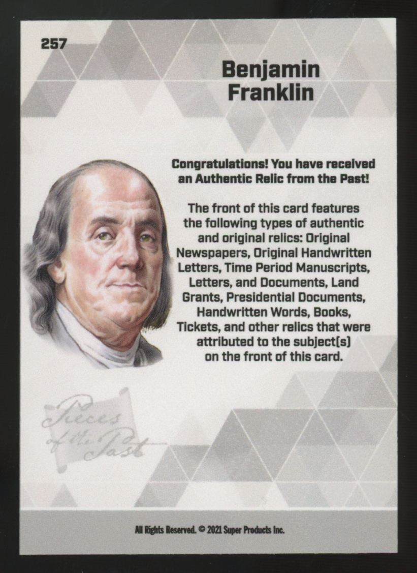 2021 Super Break Pieces Of The Past Benjamin Franklin Relic #257