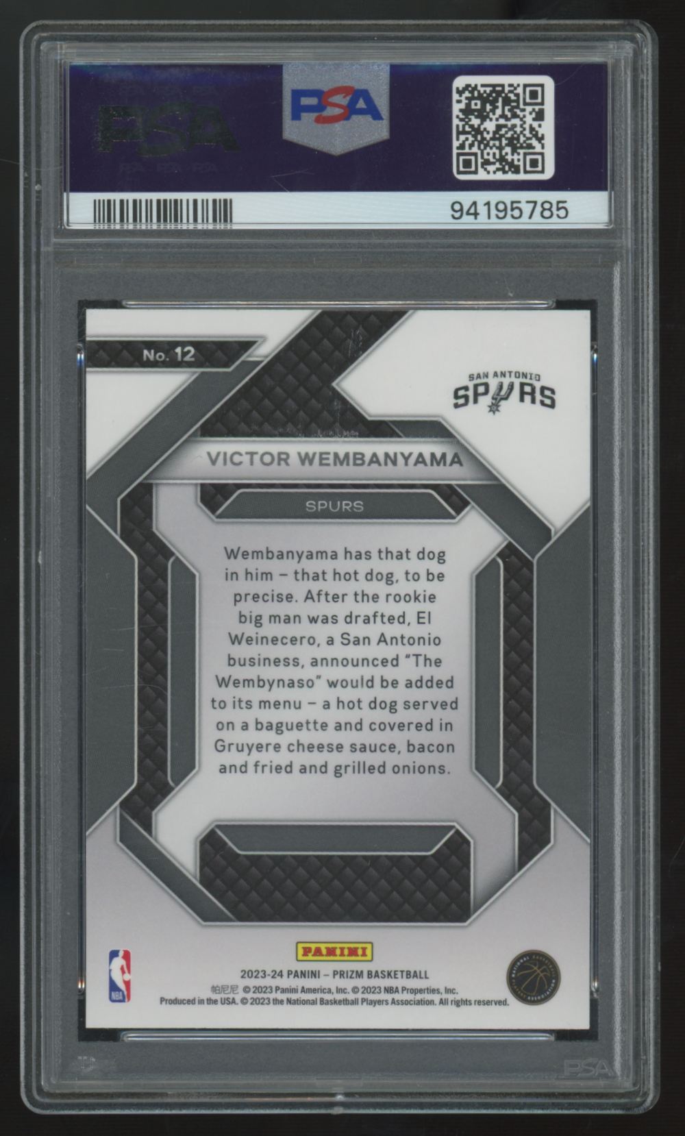 2023-24 Panini Prizm Victor Wembanyama Emergent #12 PSA 10