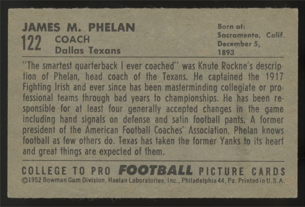 1952 Bowman James M. Phelan #122 VG/EX