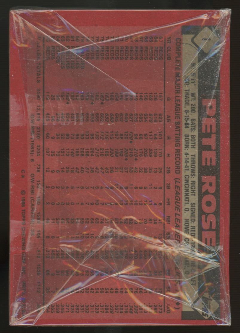 1986 Topps Baseball Grocery Cello Pack Sealed Pete Rose On Back