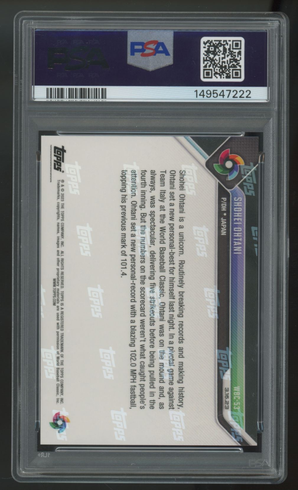 2023 Topps Now Shohei Ohtani World Baseball Classic #WBC-53 PSA 10 *222