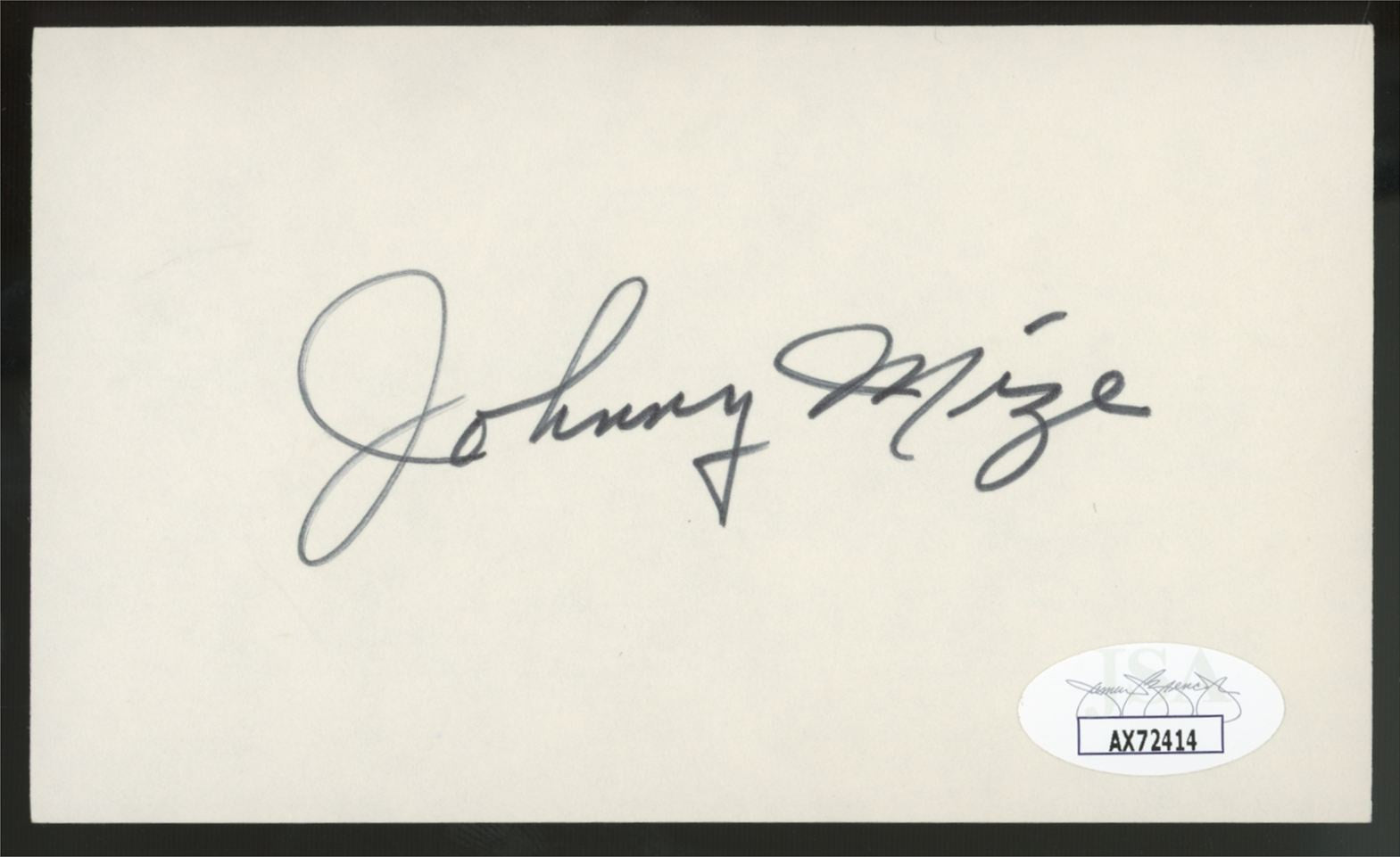 Johnny Mize Signed Autographed Index Card JSA Authentic
