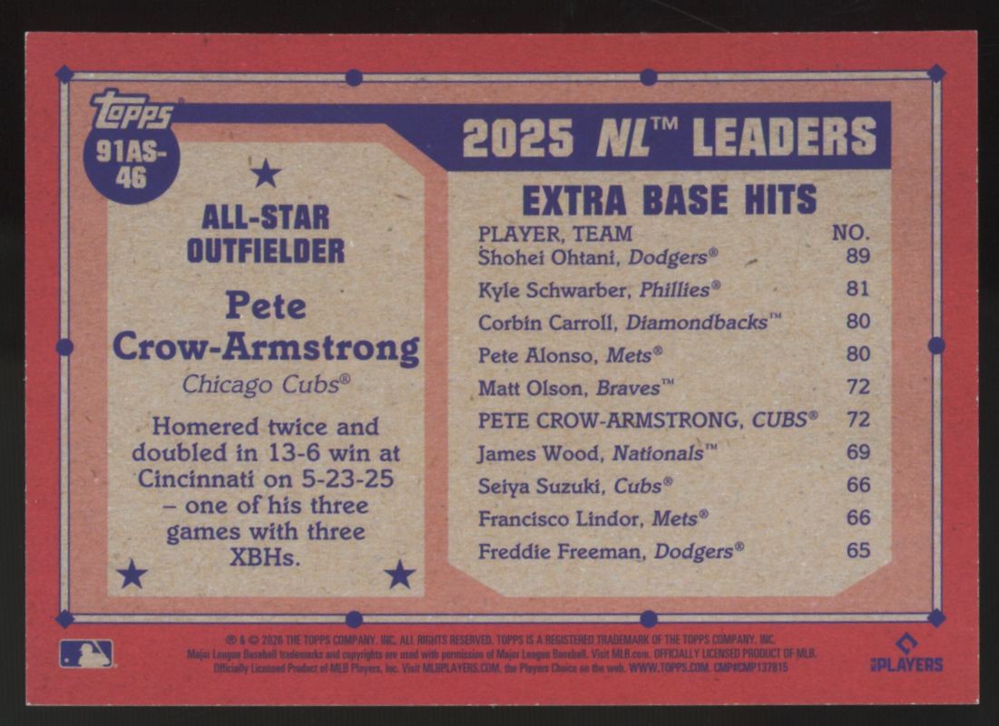 2026 Topps Series Two Pete Crow-Armstrong Orange 1991 All-Star Game /25 #91AS-46