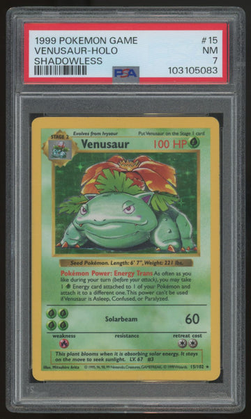 1999 Pokemon Venusaur Base Set Shadowless Holo #15 PSA 7