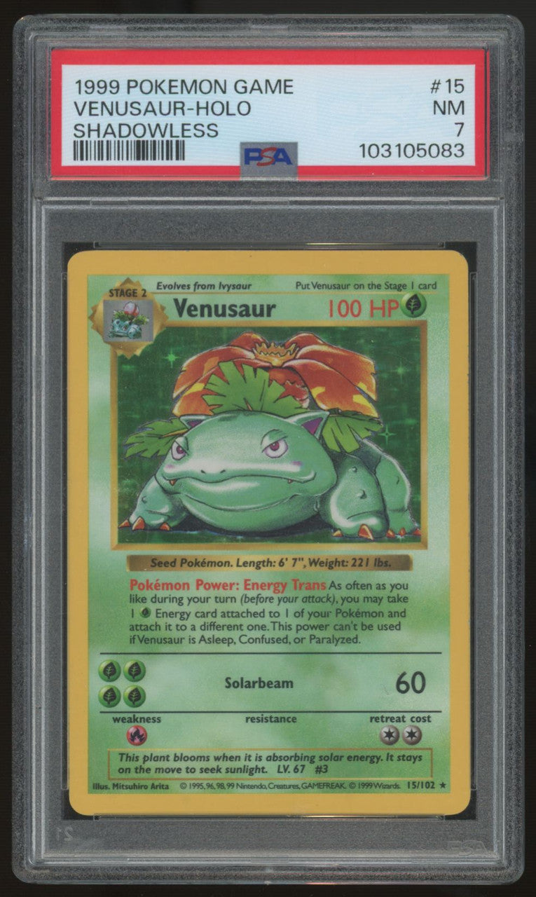 1999 Pokemon Venusaur Base Set Shadowless Holo #15 PSA 7
