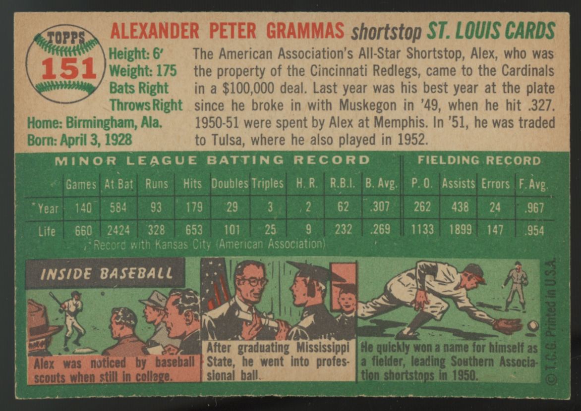 1954 Topps Alex Grammas #151 EX/MT