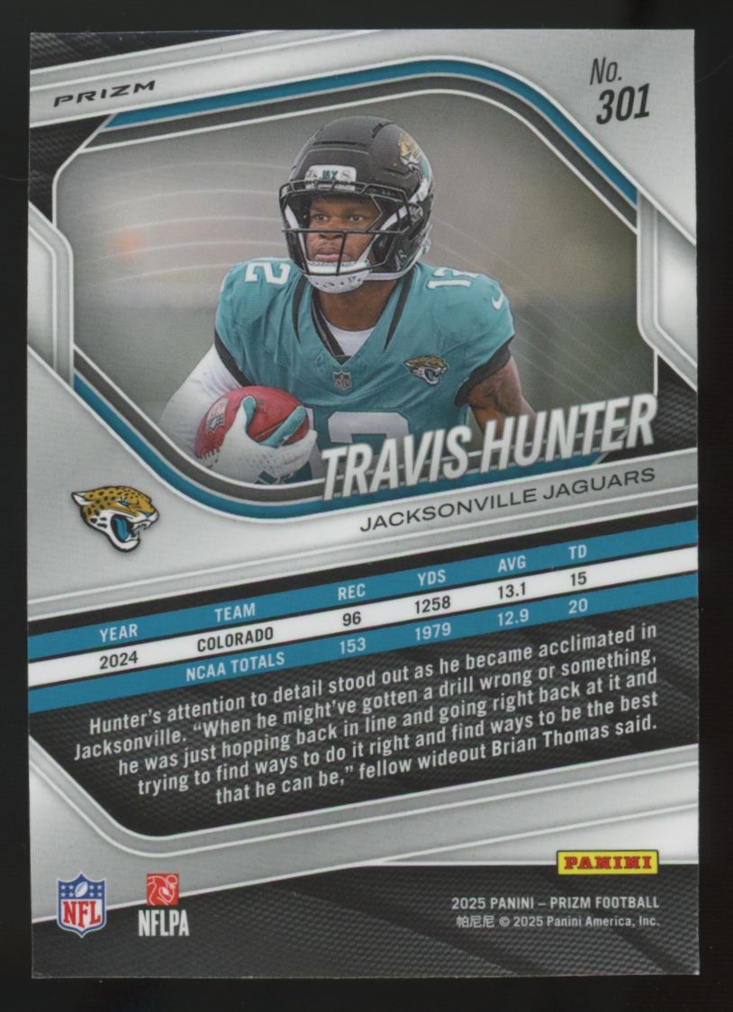 2025 Panini Prizm Travis Hunter RC Black & White Checker #301