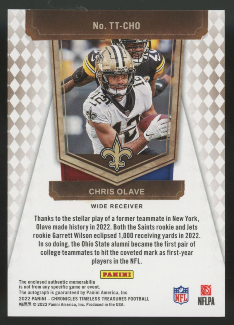2022 Chronicles Chris Olave RC Timeless Treasures Patch Auto RPA /99 #TT-CHO