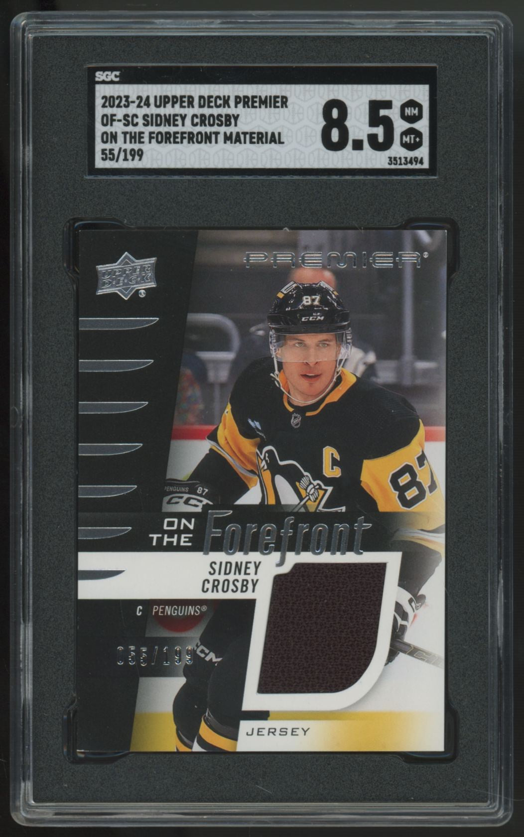 2023-24 UD Premier Sidney Crosby On The Forefront Patch /199 #OF-SC SGC 8.5