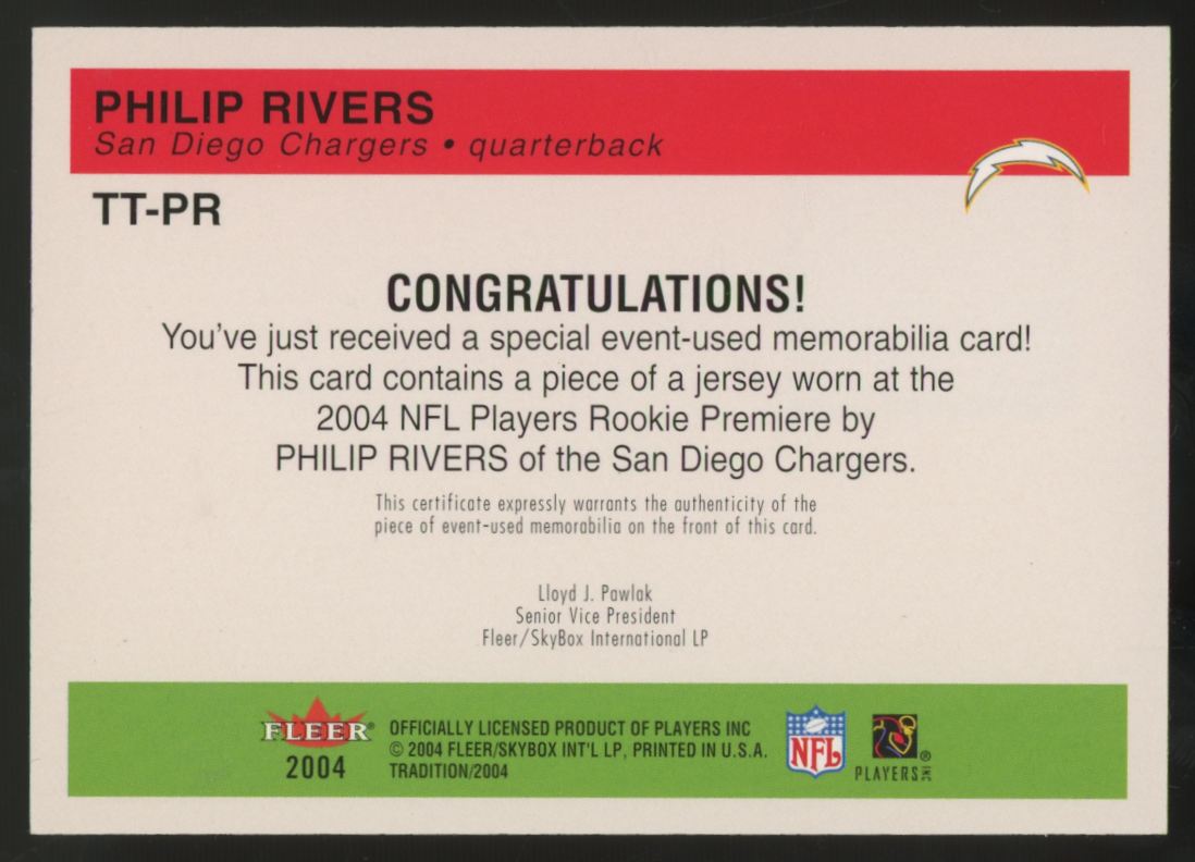 2004 Fleer Tradition Philip Rivers RC Throwback Threads Patch #TT-PR