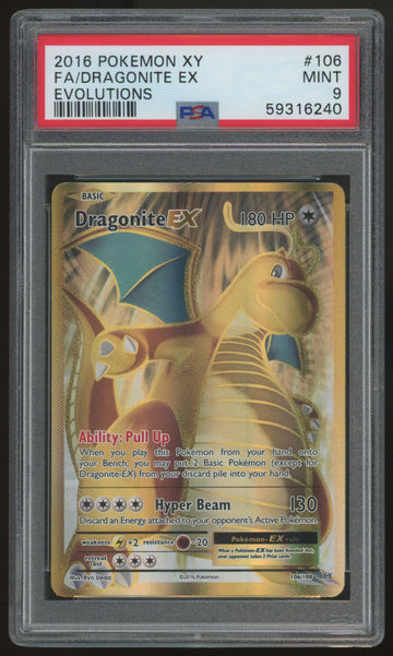 2016 Pokemon Dragonite EX Evolutions Full Art #106 PSA 9