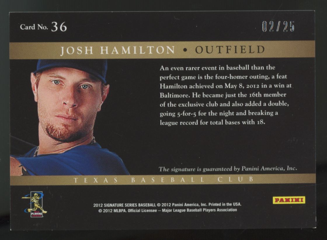 2012 Signature Series Josh Hamilton MLBPA Logo Auto /25 #36