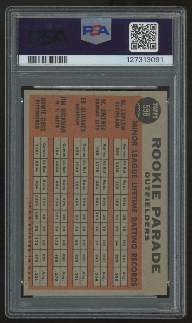 1962 Topps Luplow/Jimenez/Olivares/Hickman/Goss RC Rookie Parade #598 PSA 6