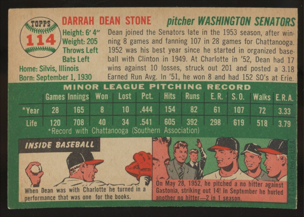 1954 Topps Dean Stone #114 NM