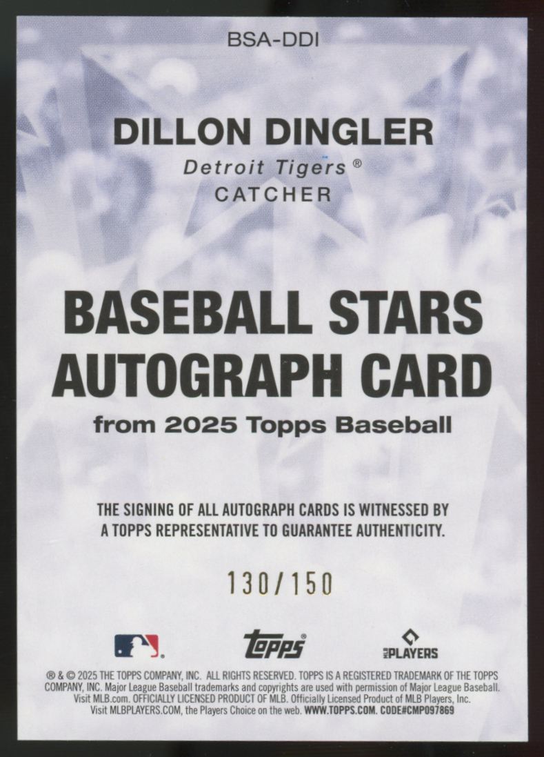 2025 Topps Series One Dillon Dingler RC Stars Auto /150 #BSA-DDI